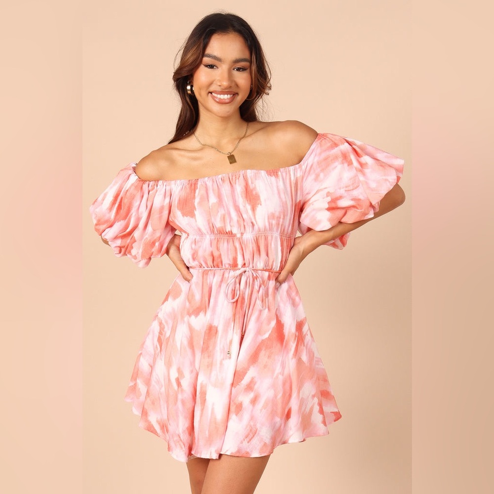 Petal + Pup NWT Priscilla off-the-shoulder mini dress in an apricot
